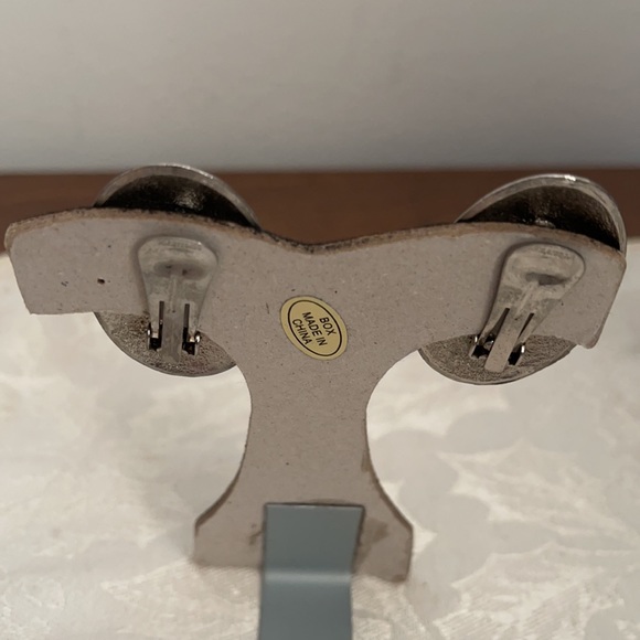 Silver and Royal Blue Clip Earrings - Picture 2 of 7